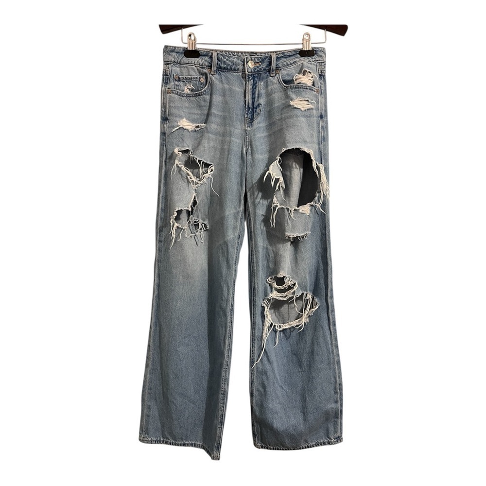 American Eagle Low Rise Baggy Distressed Wide Leg Skater Jeans size 4